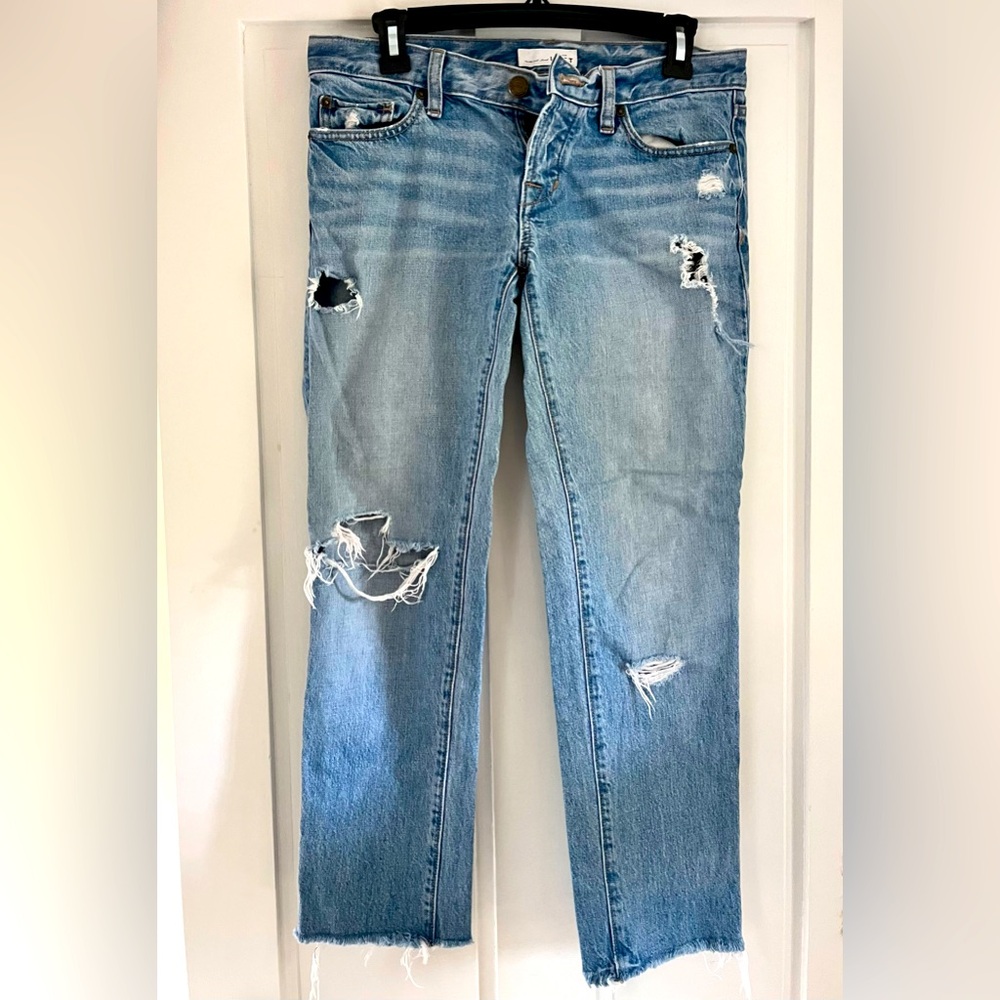 Ann Taylor Loft Button Fly Ripped boyfriend jeans size 24 00 Low waist